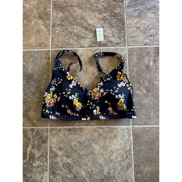 Offline By Aerie Goals Plunge Sports Bra True Black Floral Size Medium - Picture 3 of 8
